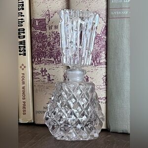Vintage I.Rice Japan Diamond Cut Glass Perfume Bottle Stopper Art Deco Style 5”